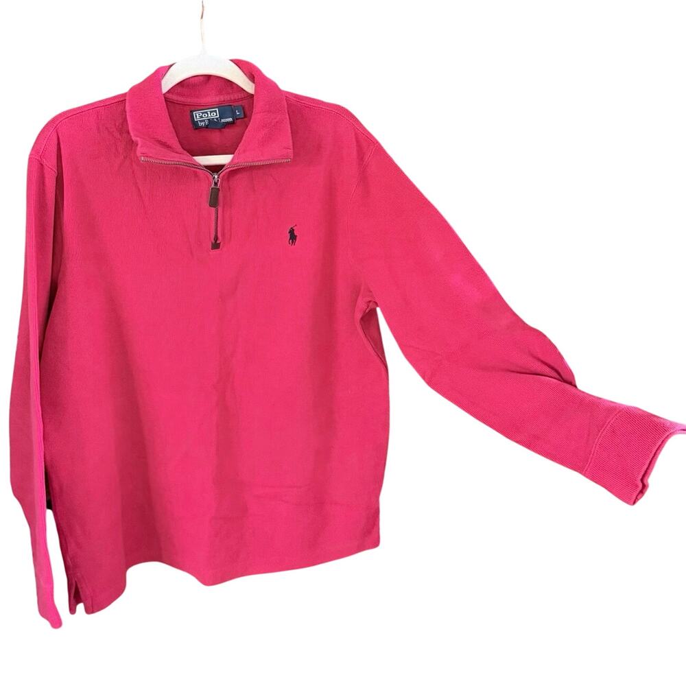 Polo Ralph Lauren Red Quarter Zip Pullover Sweater Cotton Large preppy casual